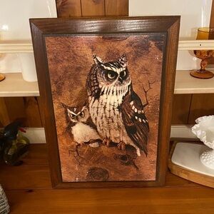 Home Interiors Richard Hinger Screech Owl Wood Picture Print Wall Art Vintage